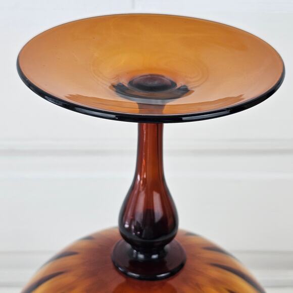 Vintage 1960s MCM Mid century amber brown glass pedestal bowl vase 5 x 12 - Picture 16 of 16